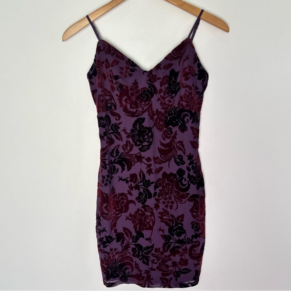 Women's Crush Velvet Y2K Whimsigoth Purple Paisley Mini Dress Size XS-Small *G4